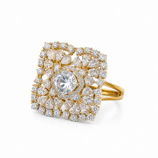 Regal Square Crystal Cocktail Ring