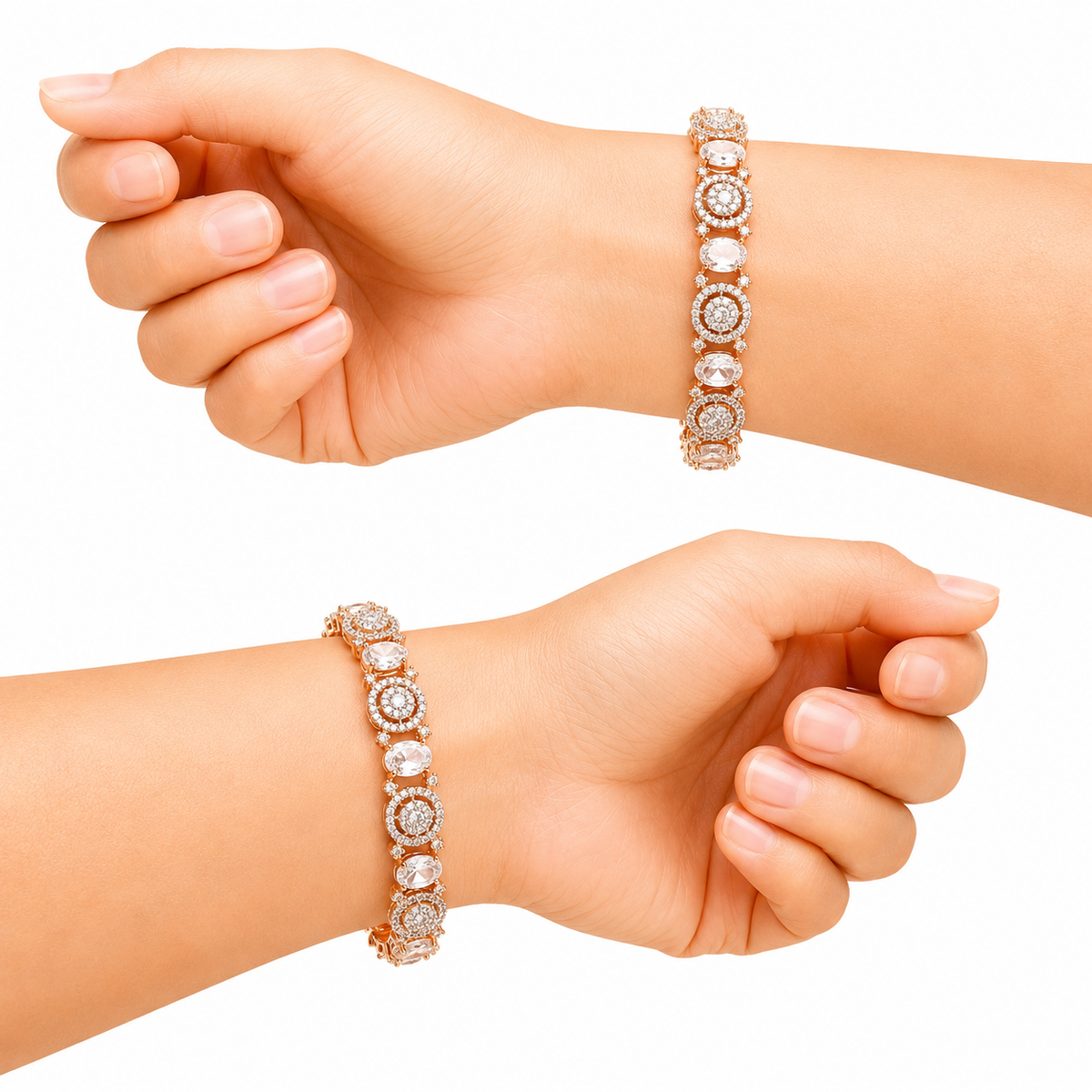 Rose Gold Crystal Circle Pattern Bangles for Women