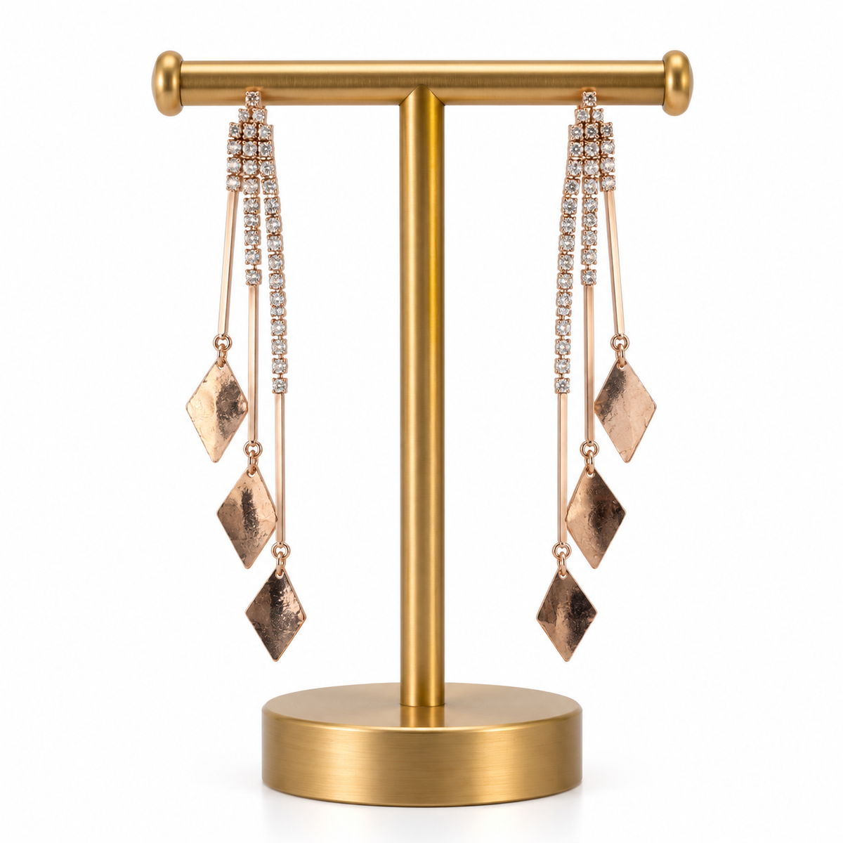 Rose Gold Crystal Long Drop Earrings for Women