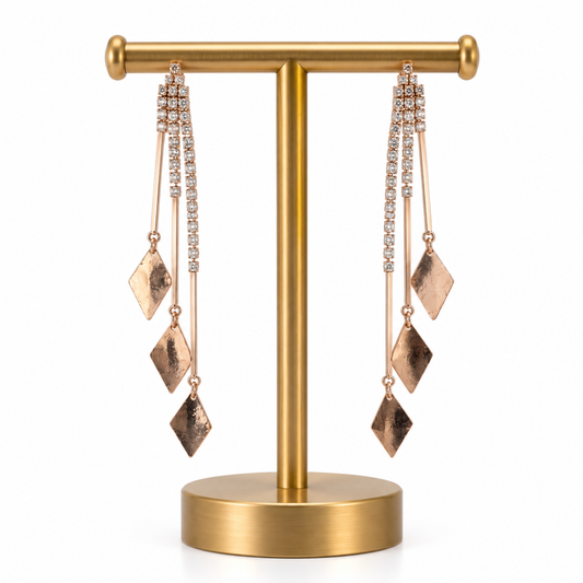 Rose Gold Crystal Long Drop Earrings for Women
