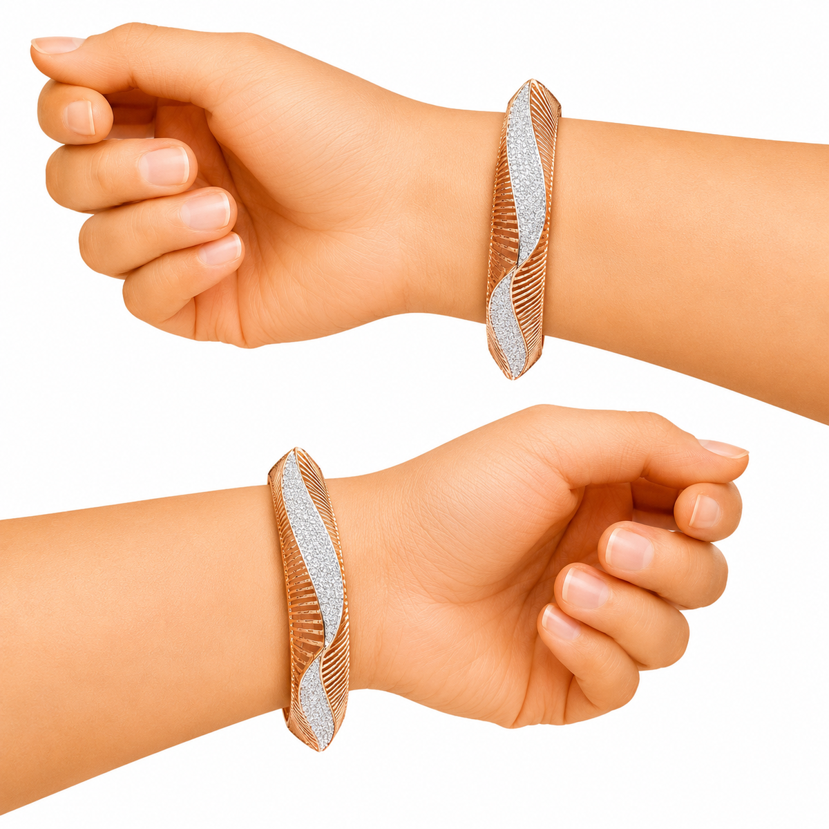 Rose Gold Designer Leaf Pattern Bangles for Women