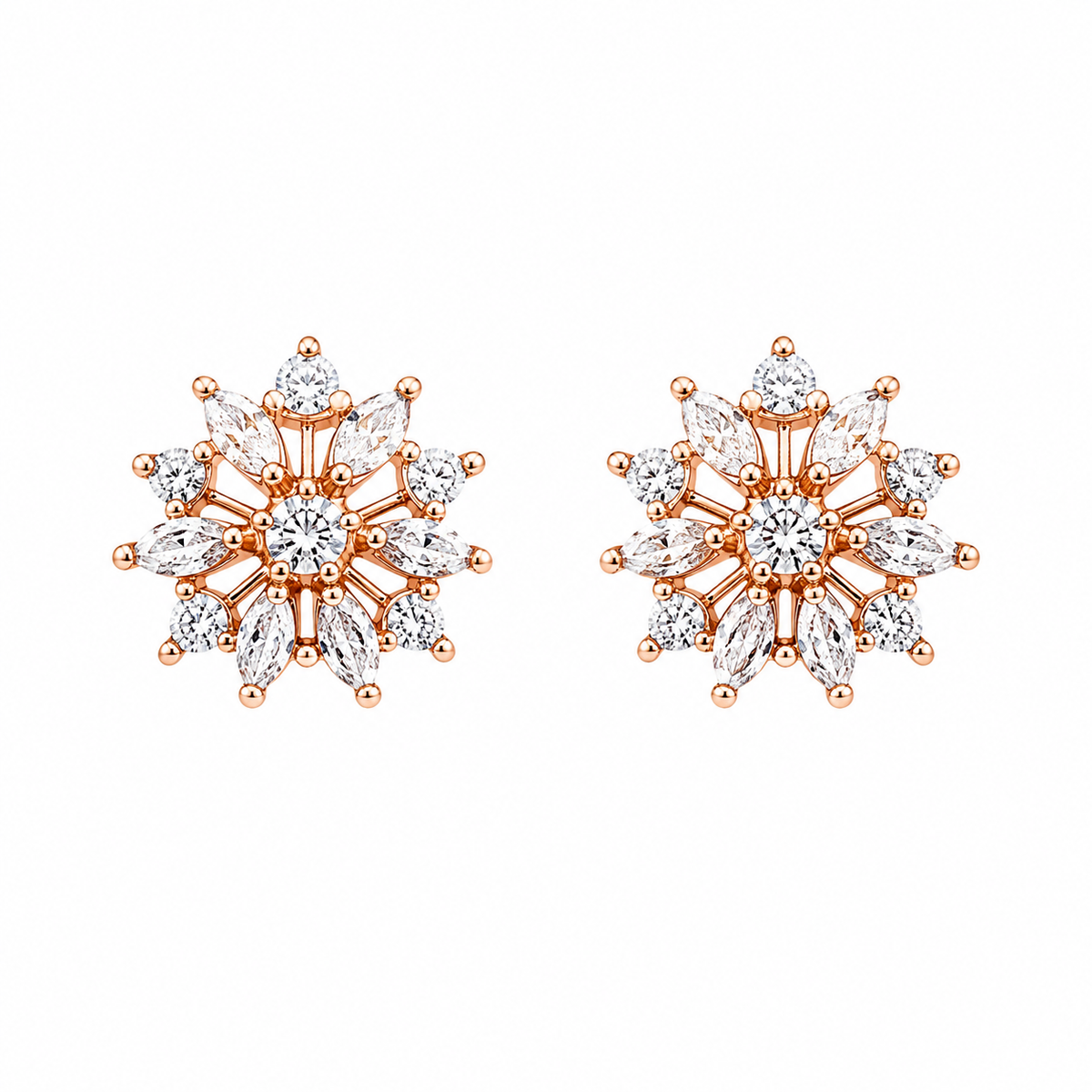 Rose Gold Floral Crystal Stud Earrings for Women