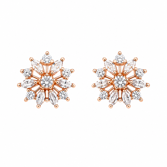 Rose Gold Floral Crystal Stud Earrings for Women