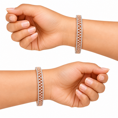 Rose Gold Lattice Stone Designer Bangles for Women