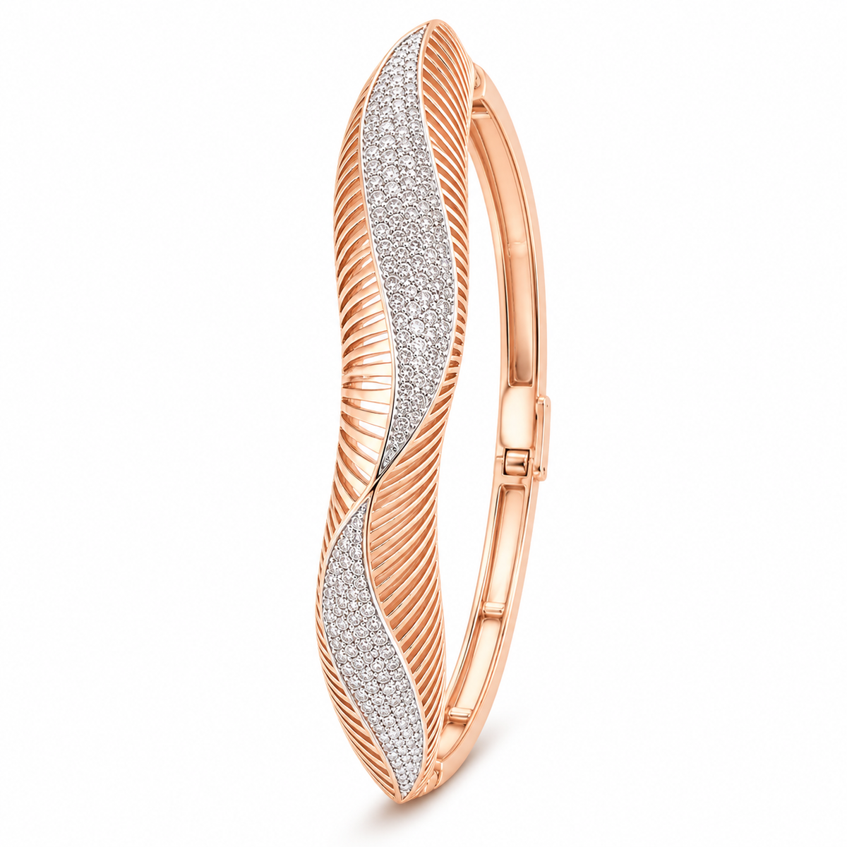 Rose Gold Twisted Leaf Crystal Bangle for Womena