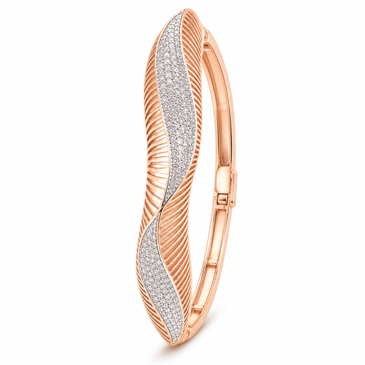 Rose Gold Twisted Leaf Crystal Bangle for Womena