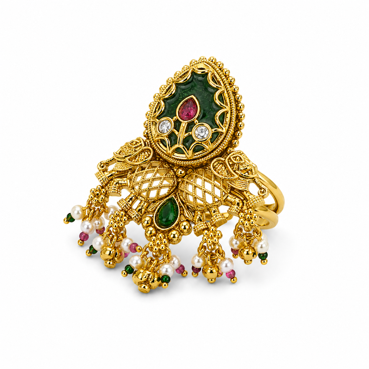 Royal Emerald Pearl Jhumka Ring