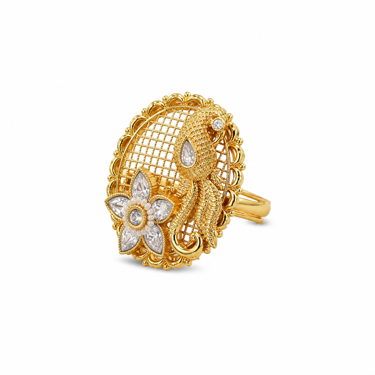 Royal Peacock Floral Crystal Ring