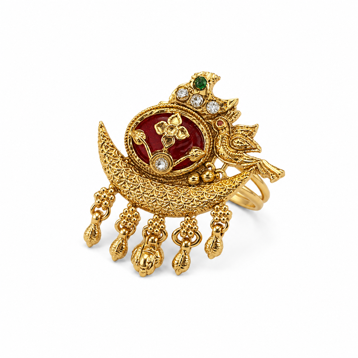 Royal Peacock Maroon Statement Ring