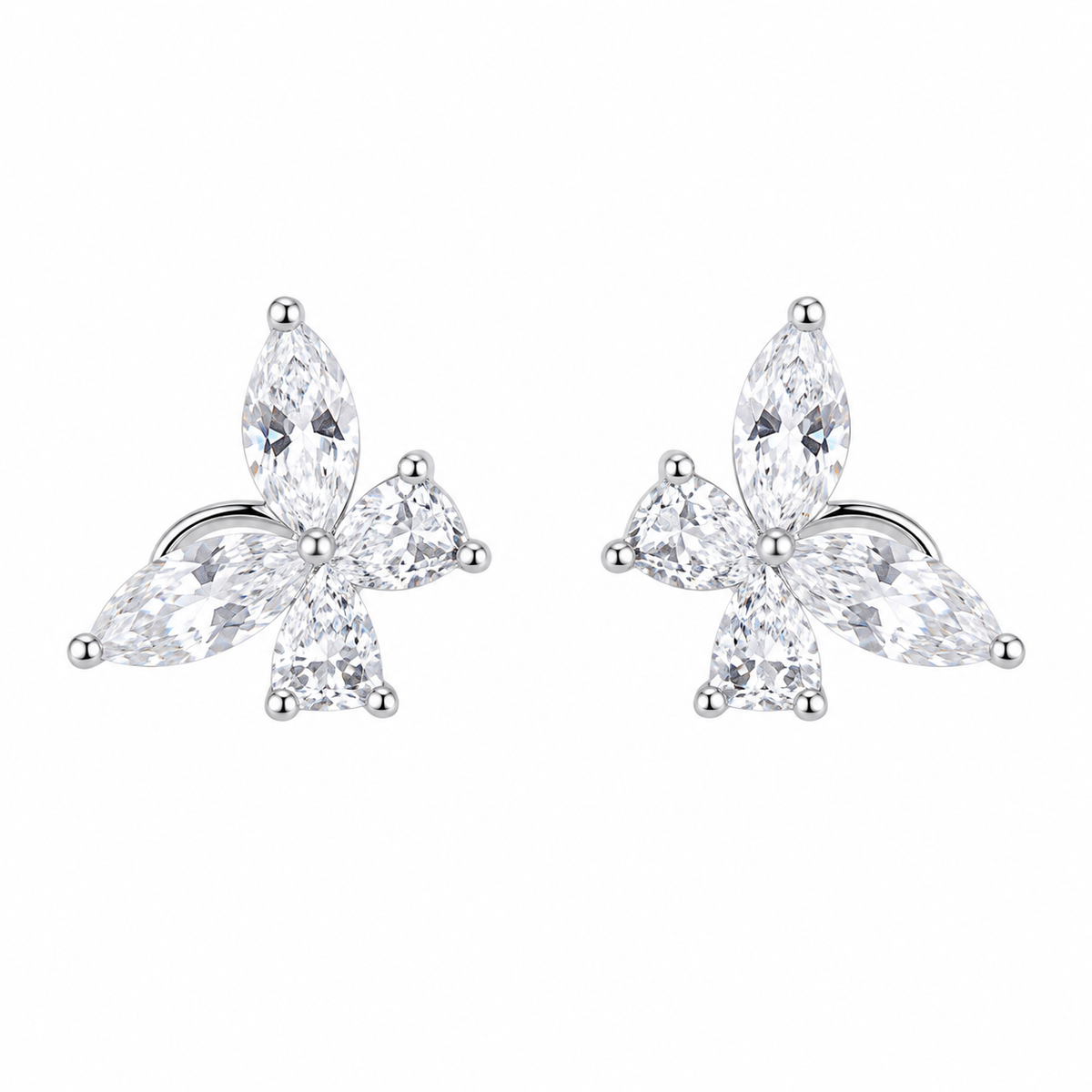 Silver Floral Crystal Stud Earrings for Women