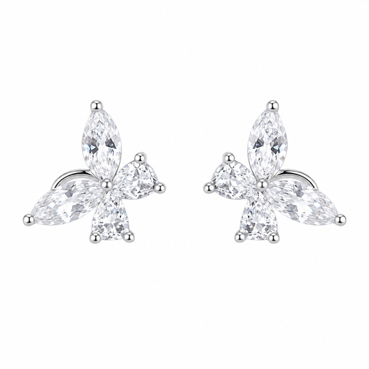 Silver Floral Crystal Stud Earrings for Women