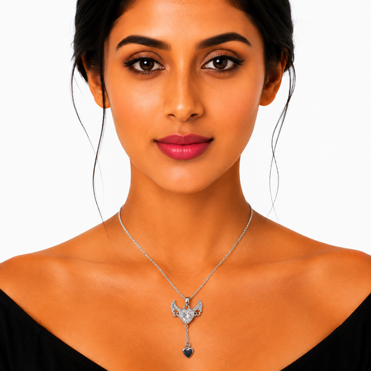 Silver Wing Heart Pendant Necklace for Women