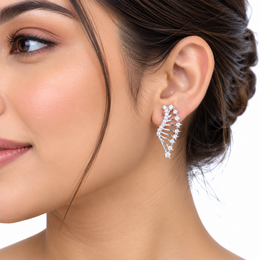 Silver Crystal Leaf Earrings with Elegant Drop Design