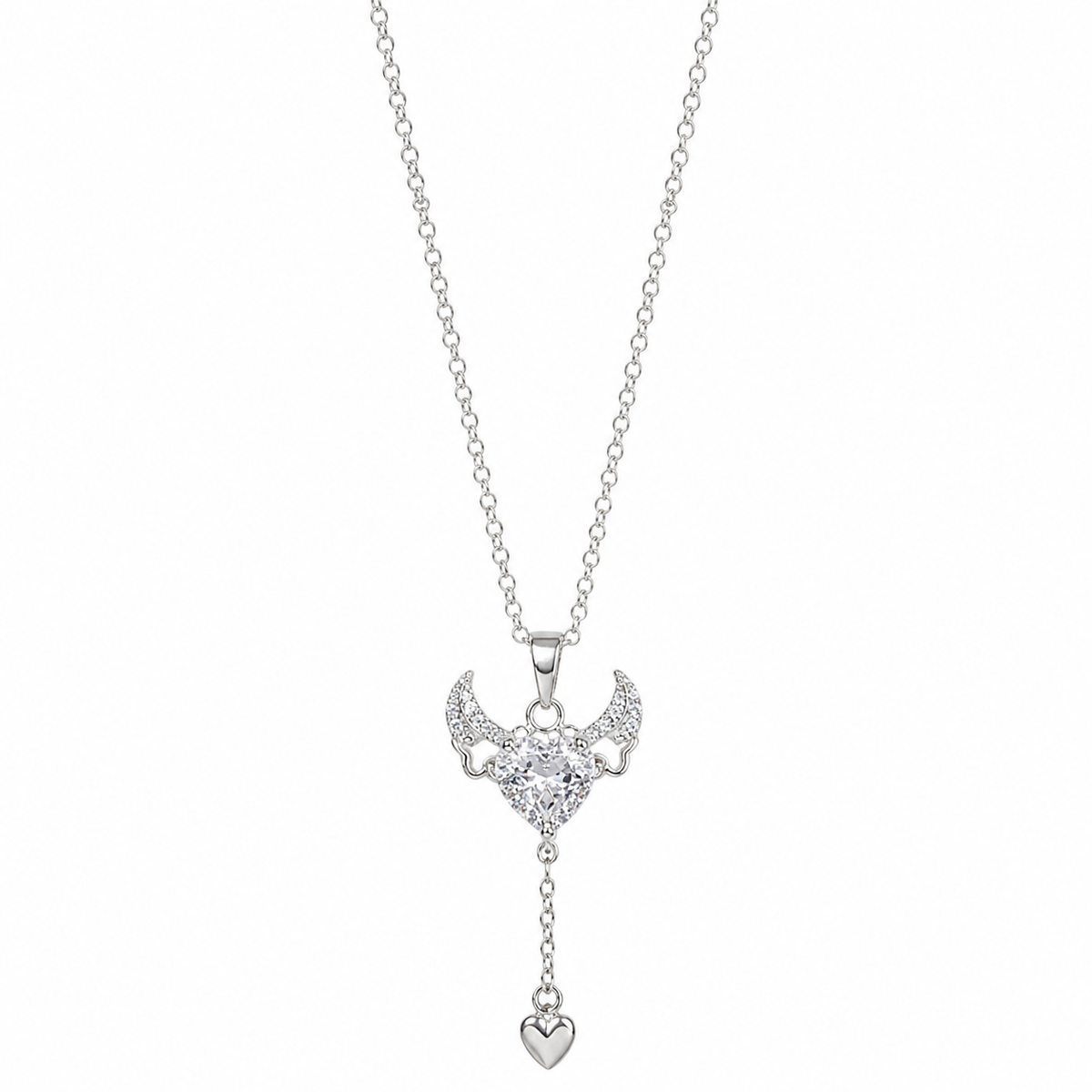 Silver Wing Heart Pendant Necklace for Women