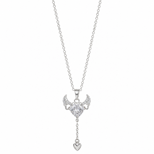 Silver Wing Heart Pendant Necklace for Women