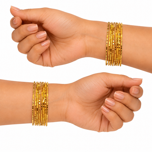 Gold Textured Layered Traditional Bangles for Women