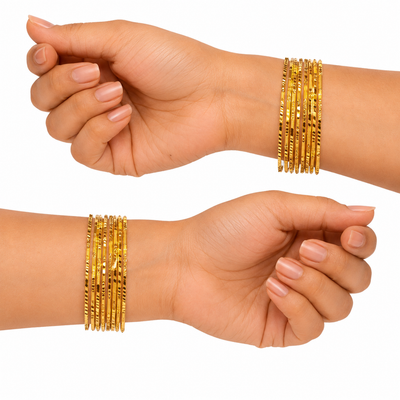 Gold Textured Layered Traditional Bangles for Women