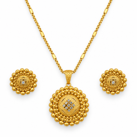 Traditional Gold Bead Pendant Necklace Set For Women