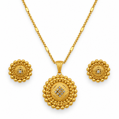 Traditional Gold Bead Pendant Necklace Set For Women