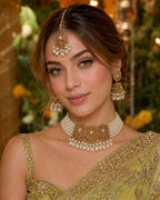 Ankuna Pearl Layered Choker Set with Jhumka Earrings & Maang Tikka