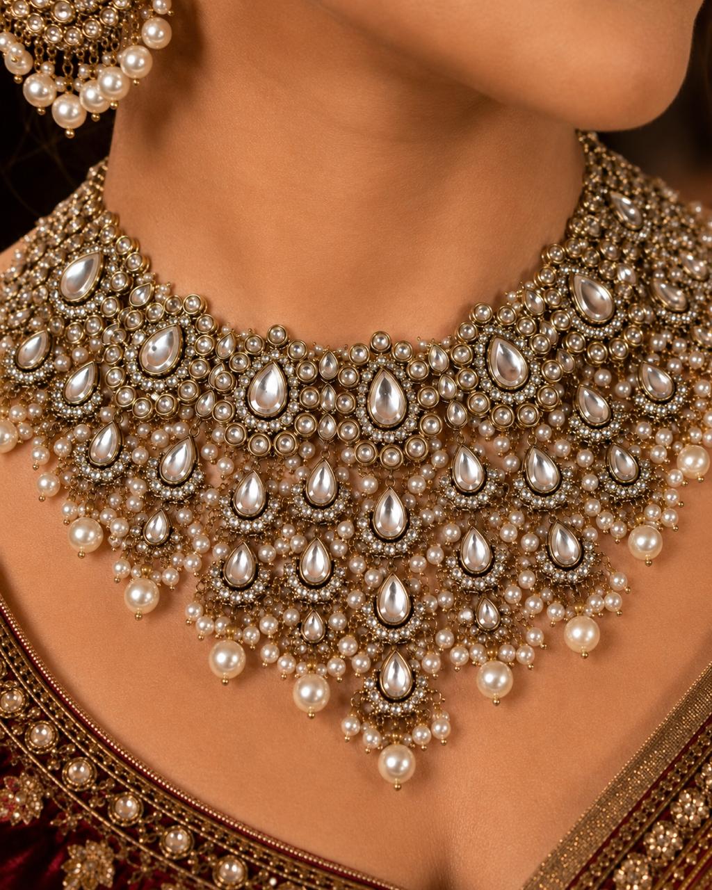 Rajwada Pearl Kundan Statement Choker