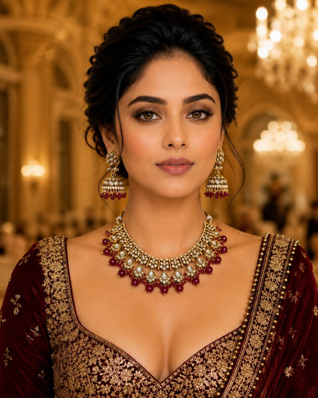 Ankuna Ruby Pearl Kundan Choker Set with Jhumka Earrings