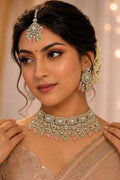 Ankuna Pastel Pearl Kundan Bridal Choker Set with Earrings & Maang Tikka