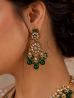 Ankuna Emerald Green Kundan Floral Choker Set with Earrings & Maang Tikka