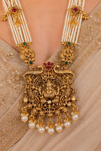 Ankuna Temple Pearl Haram Set with Lakshmi Pendant & Jhumka Earrings