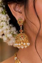 Ankuna Temple Pearl Haram Set with Lakshmi Pendant & Jhumka Earrings