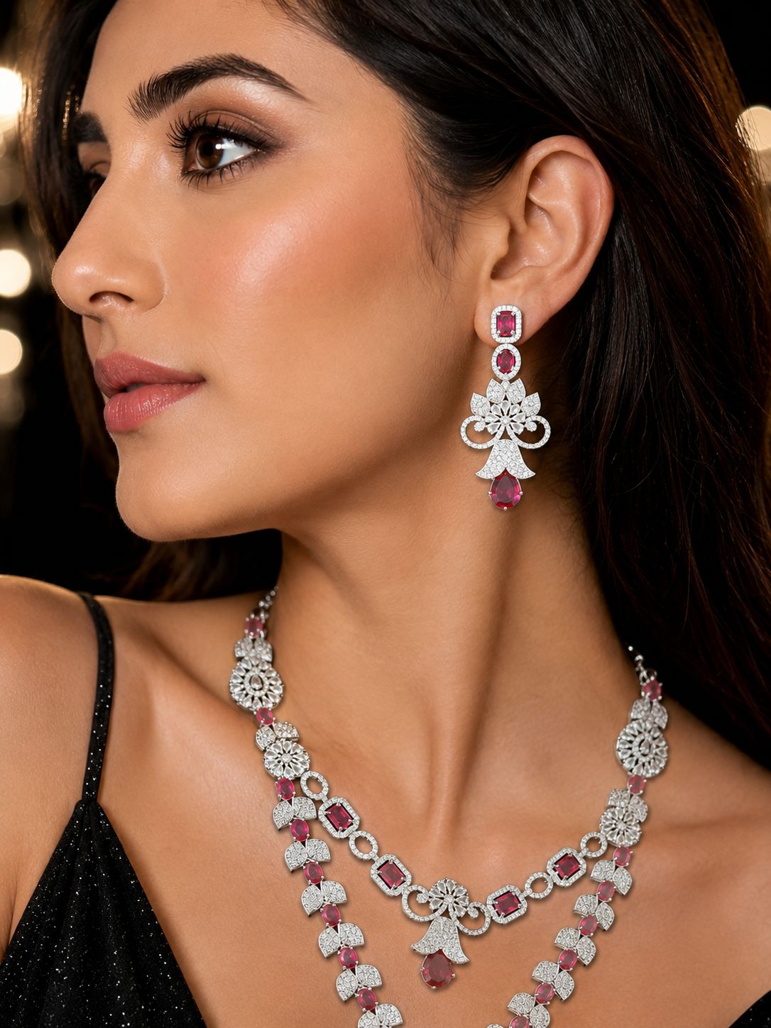 Ankuna Ruby Bloom Layered Necklace Set