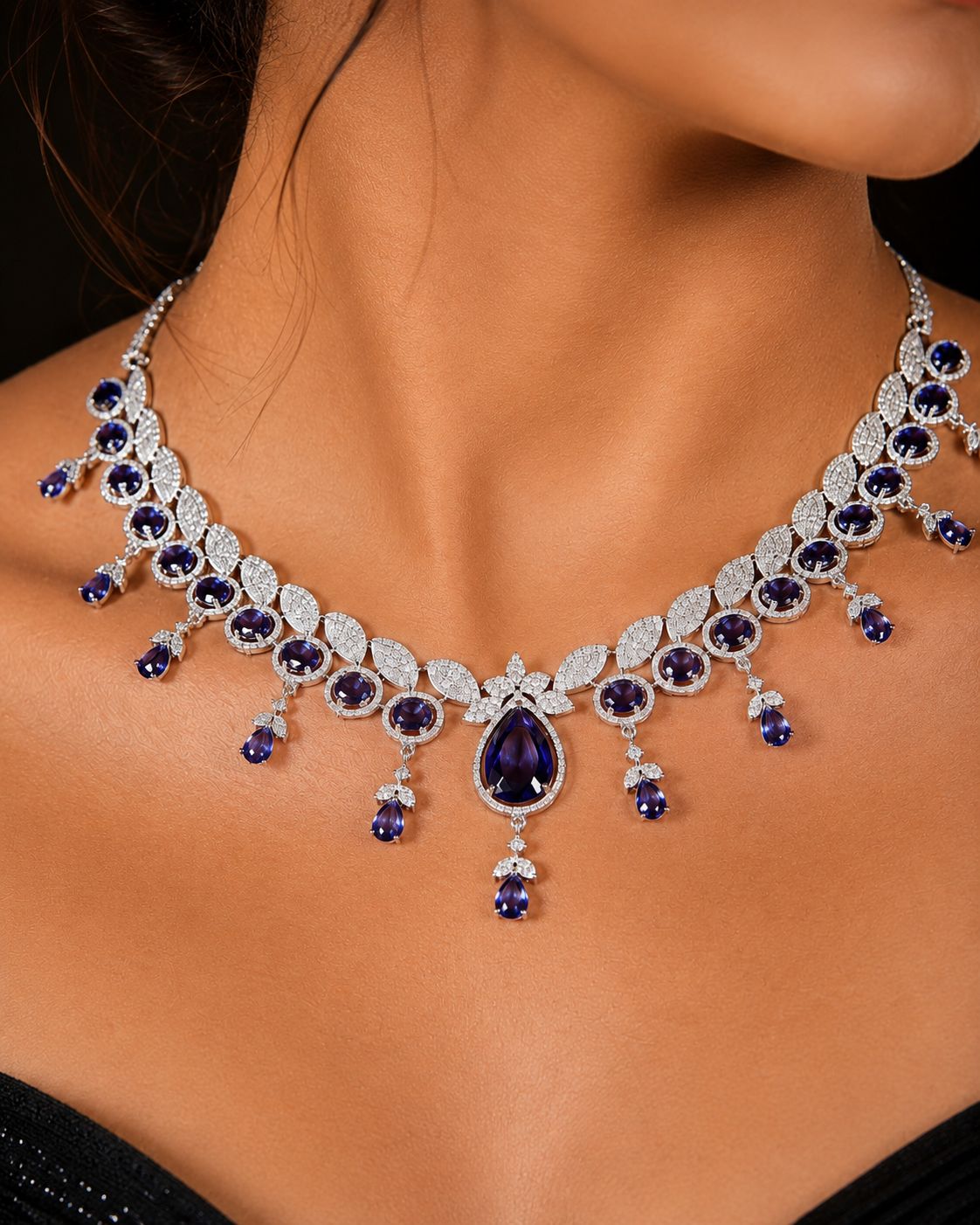 Ankuna Midnight Sapphire Crystal Necklace Set