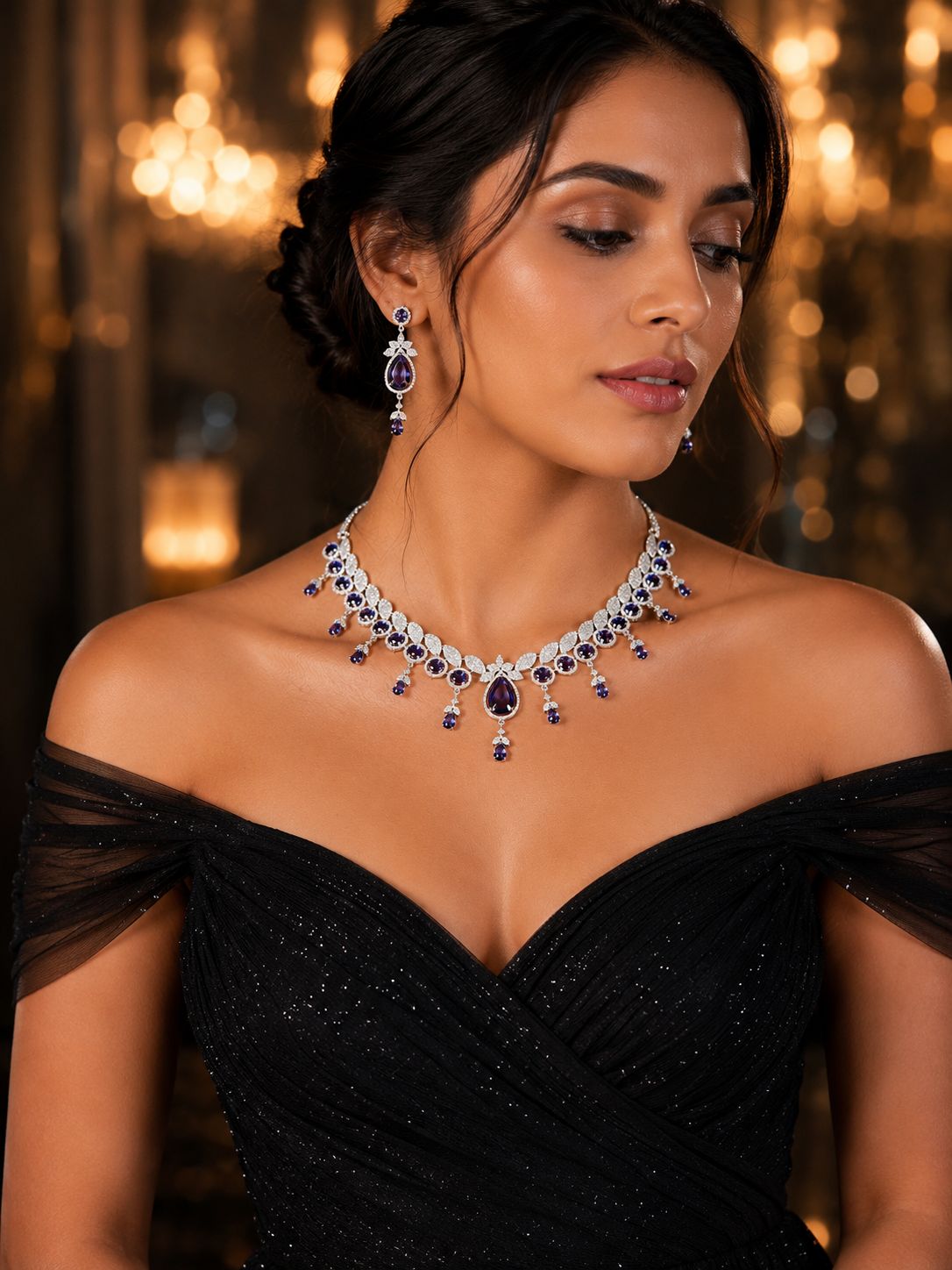 Ankuna Midnight Sapphire Crystal Necklace Set