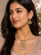 Ankuna Blush Square Pendant Necklace Set with Jhumka Earrings