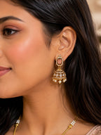 Ankuna Blush Square Pendant Necklace Set with Jhumka Earrings