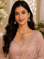 Ankuna Blush Square Pendant Necklace Set with Jhumka Earrings