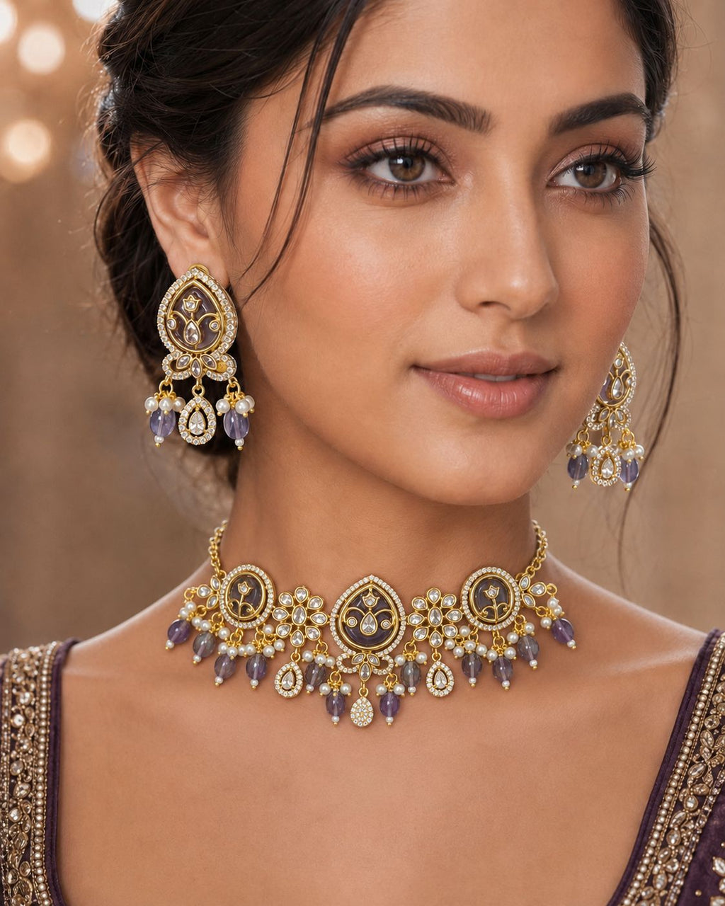 Ankuna Twilight Amethyst Floral Choker Necklace Set