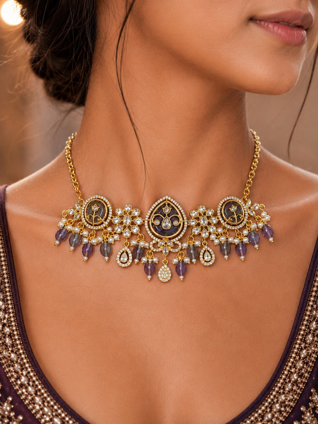 Ankuna Twilight Amethyst Floral Choker Necklace Set