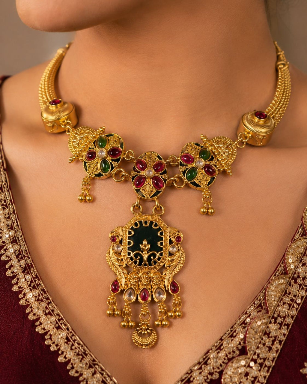 Ankuna Royal Peacock Heritage Pendant Necklace Set