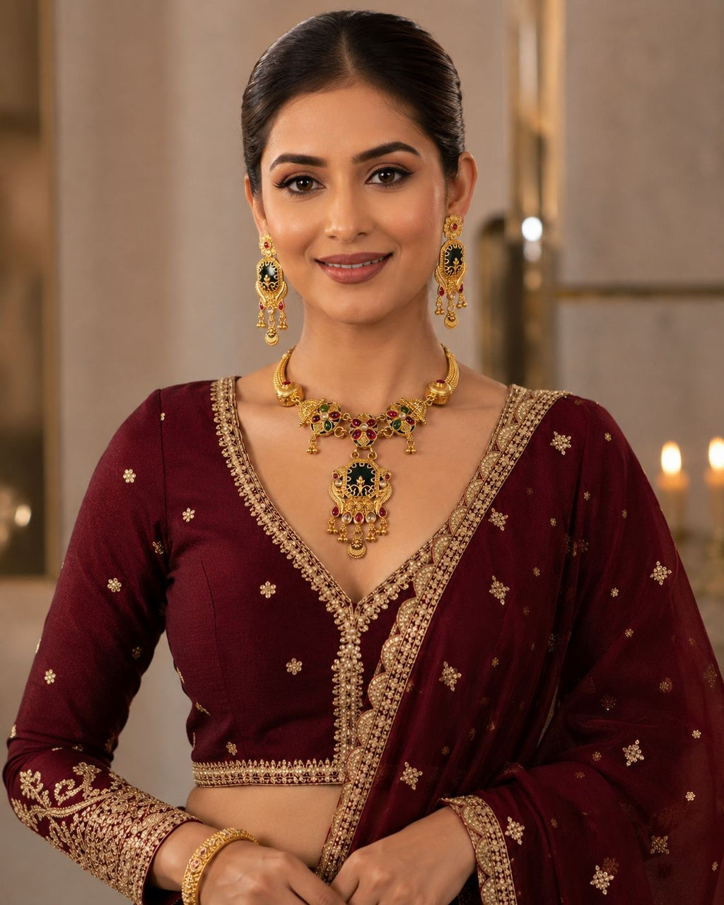 Ankuna Royal Peacock Heritage Pendant Necklace Set