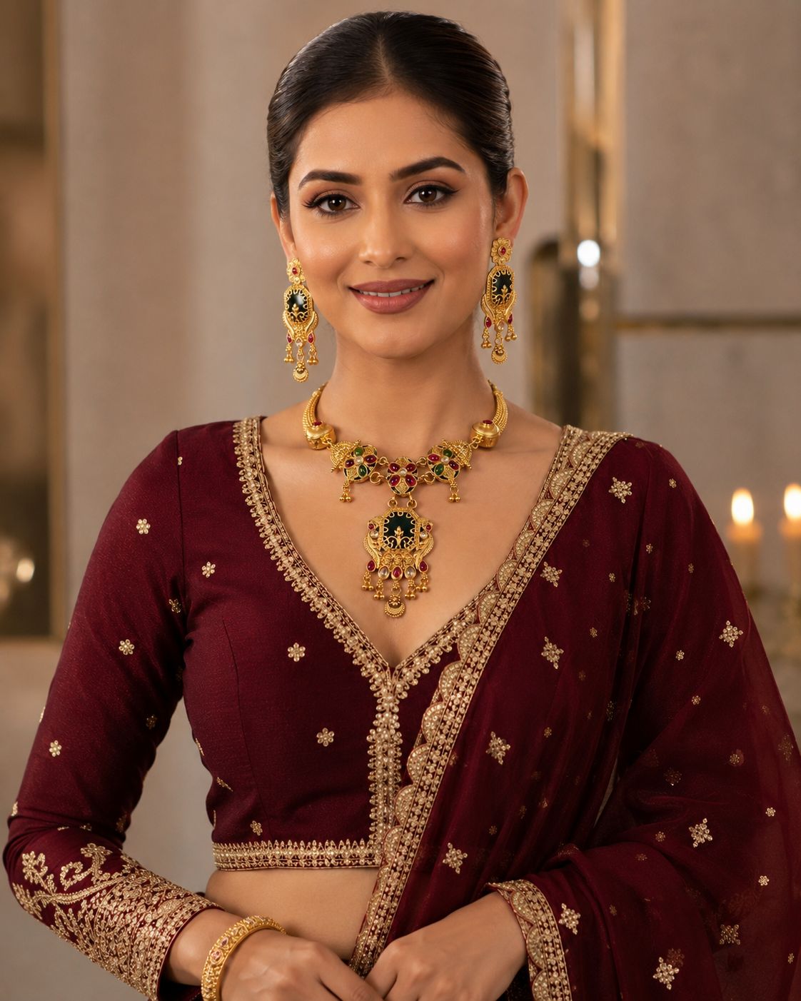 Ankuna Royal Peacock Heritage Pendant Necklace Set