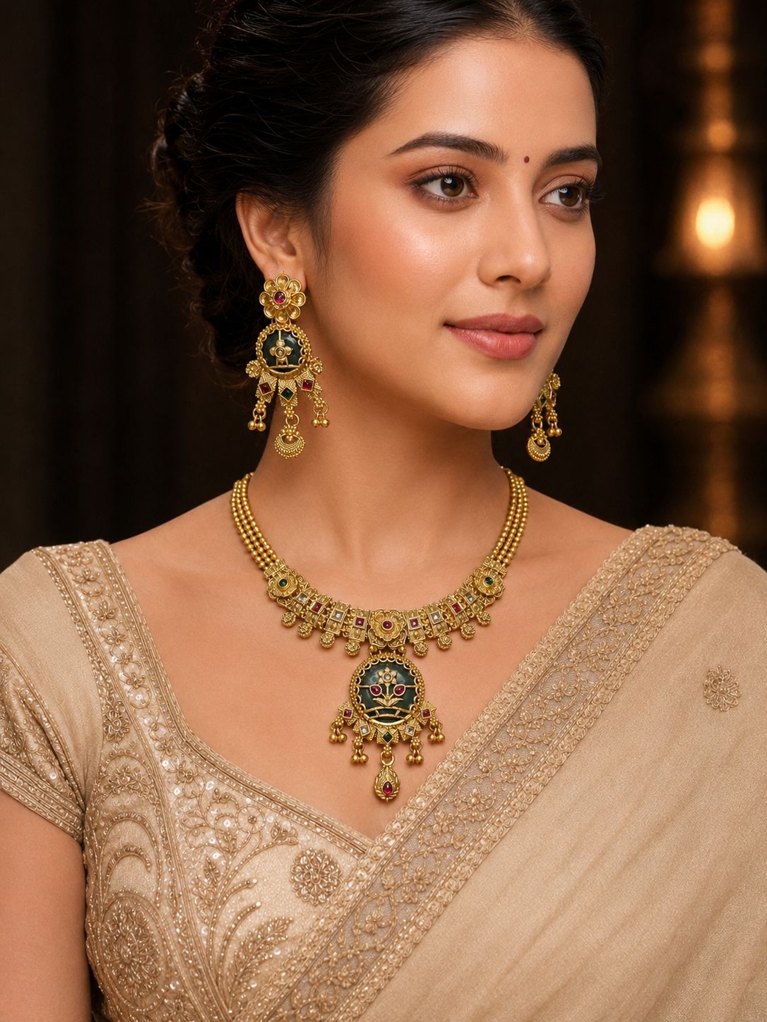 Ankuna Emerald Heritage Pendant Necklace Set