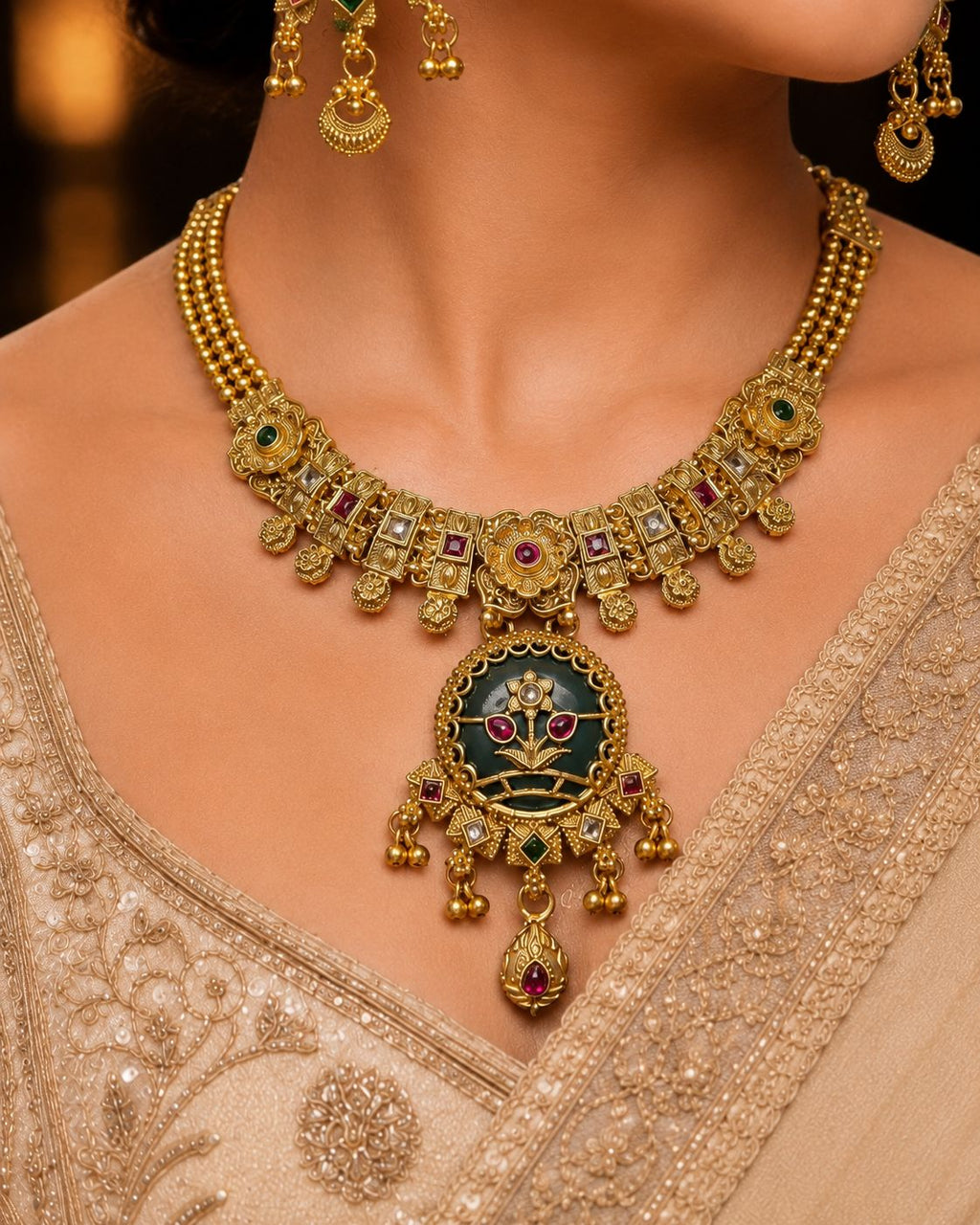 Ankuna Emerald Heritage Pendant Necklace Set