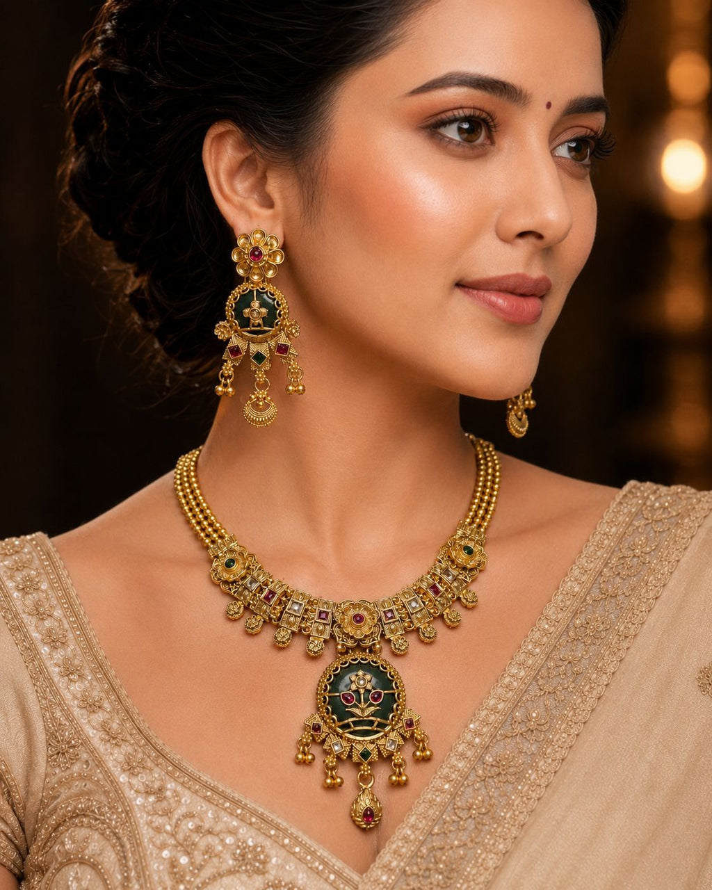 Ankuna Emerald Heritage Pendant Necklace Set