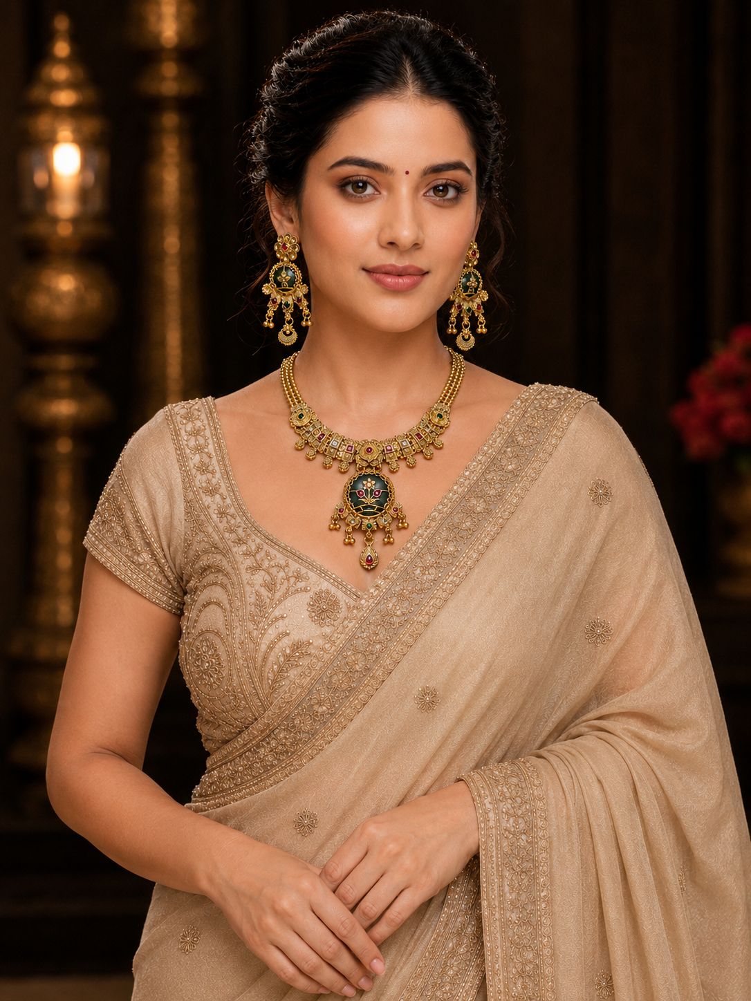 Ankuna Emerald Heritage Pendant Necklace Set