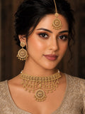 Ankuna Antique Gold Bridal Choker Necklace Set with Maang Tikka & Statement Earrings for Women