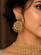 Ankuna Antique Gold Bridal Choker Necklace Set with Maang Tikka & Statement Earrings for Women
