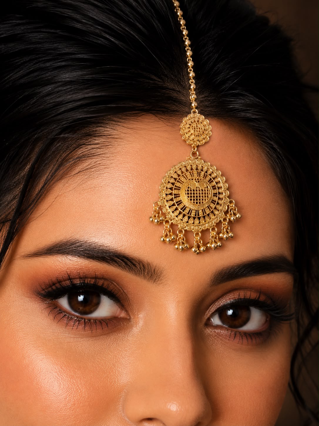 Ankuna Antique Gold Bridal Choker Necklace Set with Maang Tikka & Statement Earrings for Women