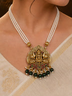 Ankuna Lakshmi Temple Pearl Necklace Set with Jhumka Earrings for Women | Antique Gold Finish