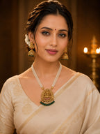 Ankuna Lakshmi Temple Pearl Necklace Set with Jhumka Earrings for Women | Antique Gold Finish